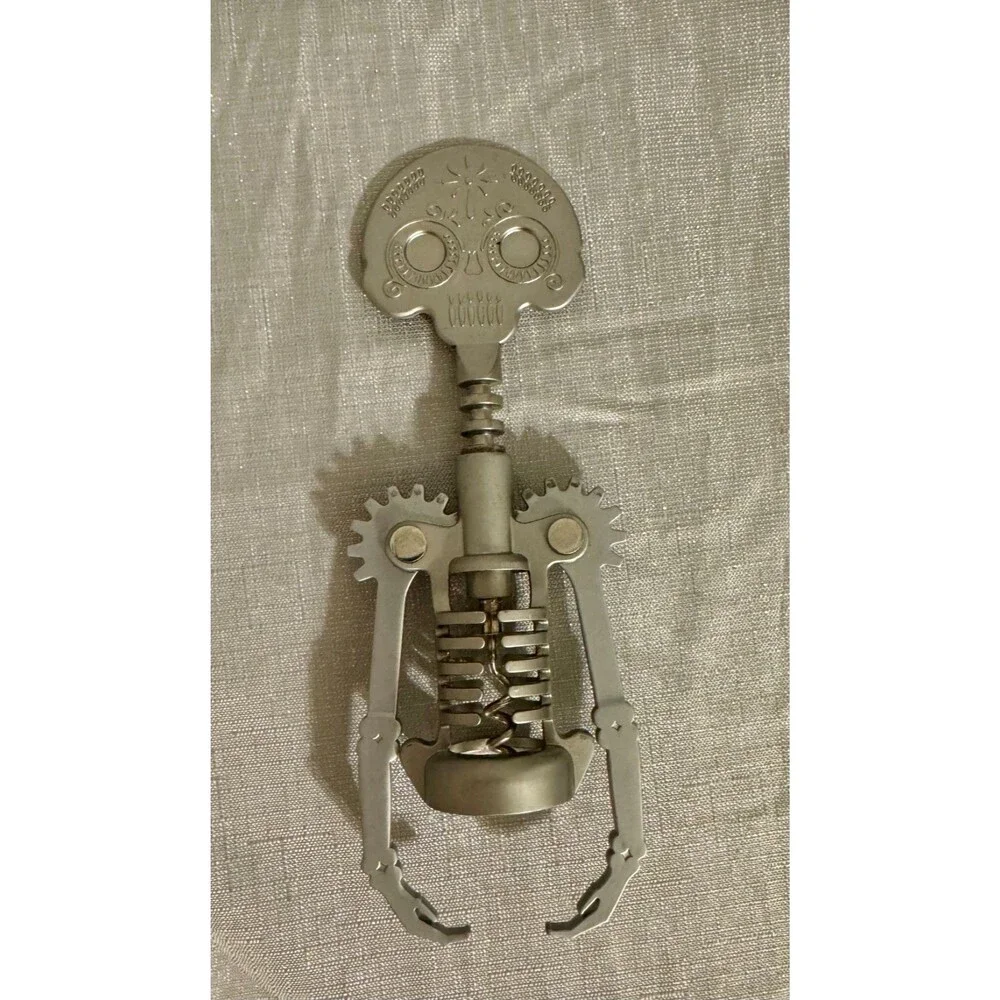 Kikkerland Day Of The Dead Corkscrew Bottle Opener Sugar Skull Skeleton